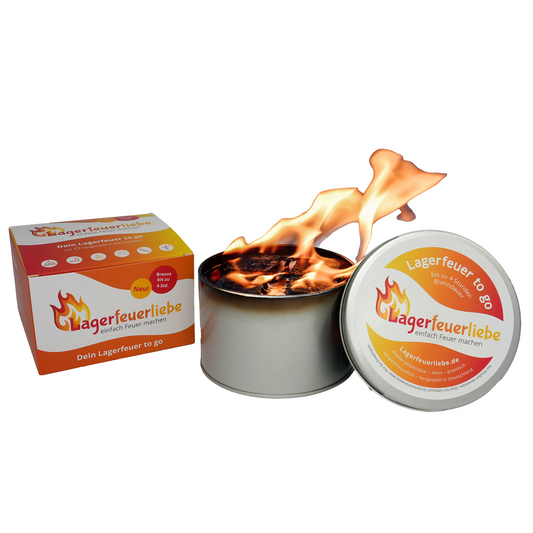 Lagerfeuer to go | bis zu 4 Std. Brenndauer | wiederverwendbar, leicht & sicher | Ø 11 cm | klein & praktisch |