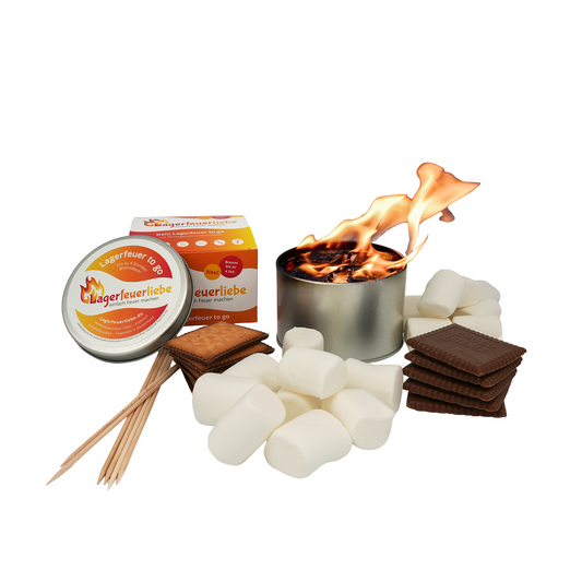 Lagerfeuerliebe® Marshmallows Set | bis zu 4 Std. Brenndauer | wiederverwendbar, leicht & sicher | Lagerfeuer to go | Marshmallow Set |